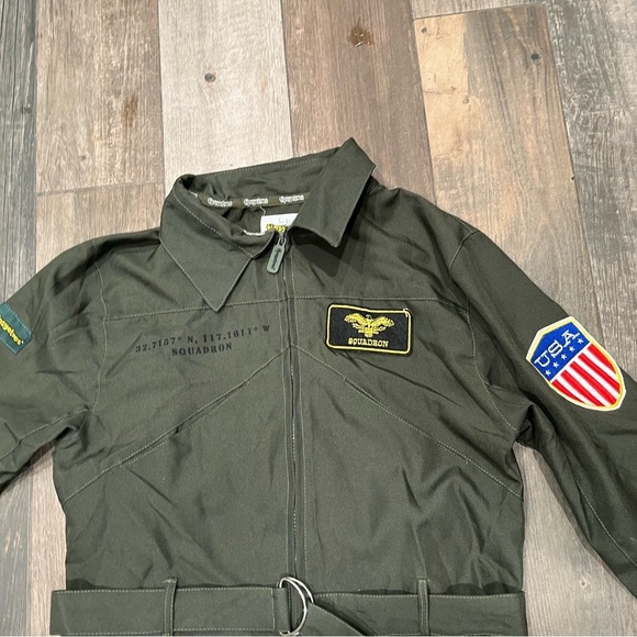 Tipsy Elves Pilot Costume Mens Size XS Green Collared Belted Jumpsuit women M - Picture 4 of 11